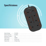 Porodo Blue 8 AC Power Strip - Black