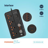 Porodo Blue 4 AC Power Strip - Black Marhaba International