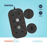 Porodo Blue 8 AC Power Strip - Black Marhaba International