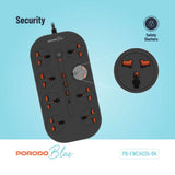 Porodo Blue 8 AC Power Strip - Black Marhaba International