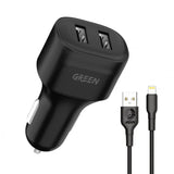 Green Dual Port Car Charger 12W with PVC Lightning Cable 1.2M - Black Marhaba International