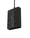 Porodo 6 AC 2 USB-A 24W & 4 USB-C PD 36W Multi-Port Super Hub 2M 3000W UK - Black Marhaba International