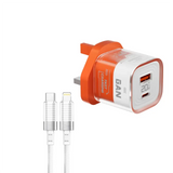 Porodo Crystal Shell GaN Wall Charger ( with USB-C/Lightning Cable) - Orange