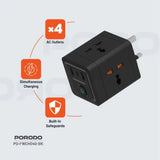 Porodo 4 AC Universal Power Block - Black Marhaba International