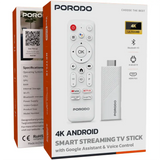 Porodo 4k Android Smart Streaming TV Stick with Google Assistant & Voice Control - White Marhaba International