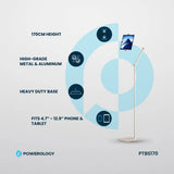 Powerology Multi-Joint Floor Stand Metal Base Phone & Tablet - White Marhaba International