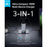 Anker Prime Portable Wall Charger (100W, 3 Ports, GaN) A2688241 Marhaba International