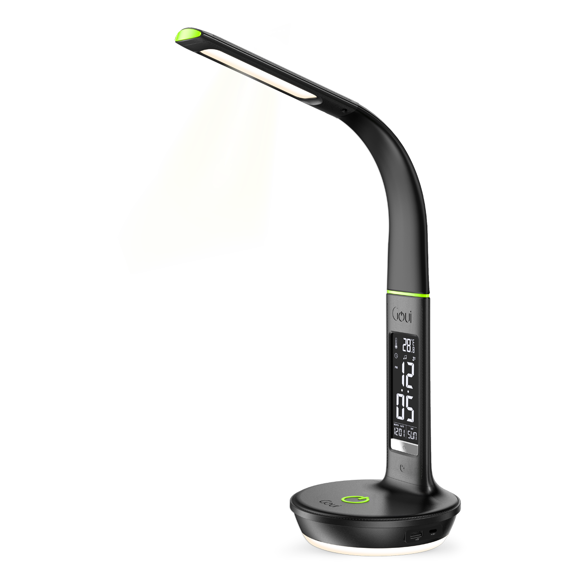 Goui Nuru Ultra Desk Lamp / Digital Clock With Wireless Charger & Speaker / Black