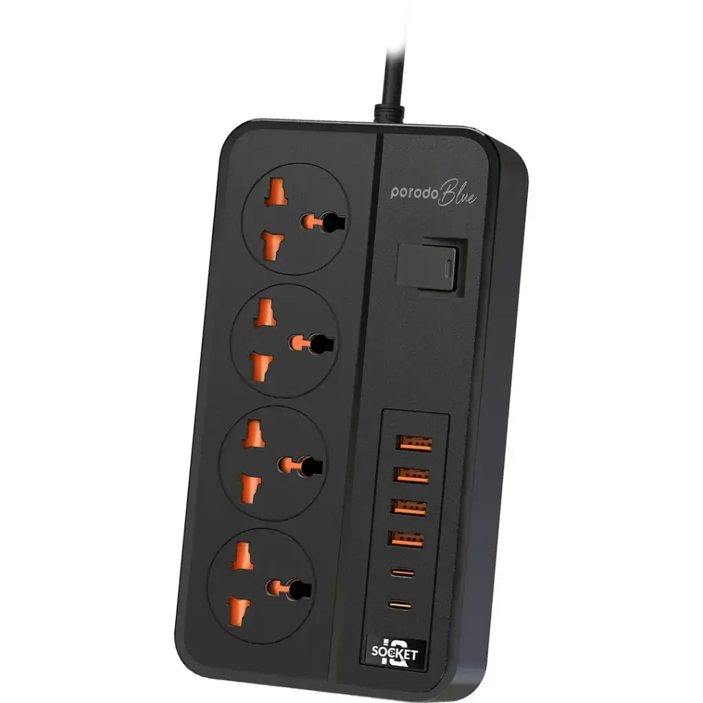 Porodo Blue 4 AC Power Strip - Black Porodo Blue 4 AC Power Strip - Black