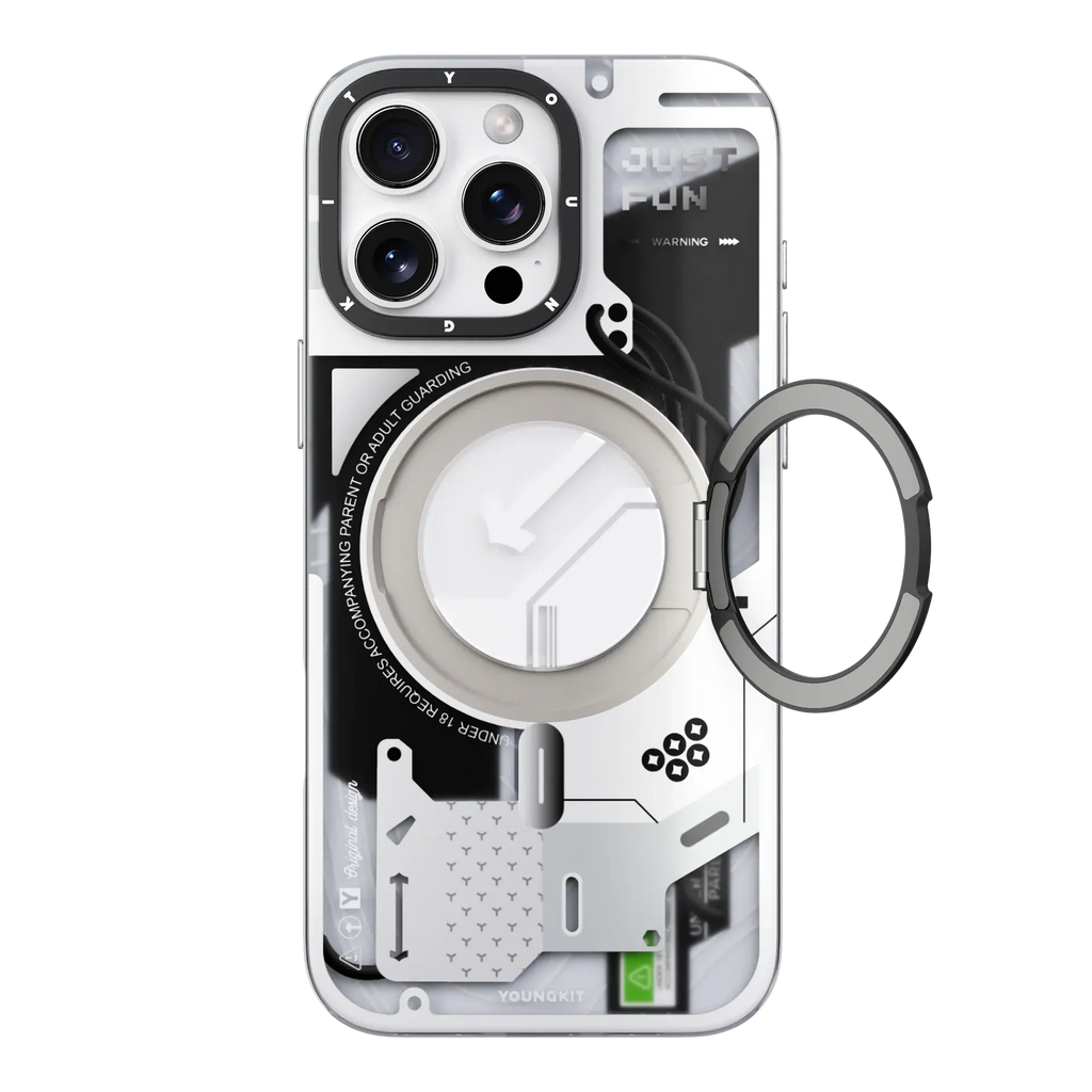 Iphone 16 pro Max Cyberpunk 360° Spin Magnetic Stand Case(White) Iphone 16 pro Max Cyberpunk 360° Spin Magnetic Stand Case(White)