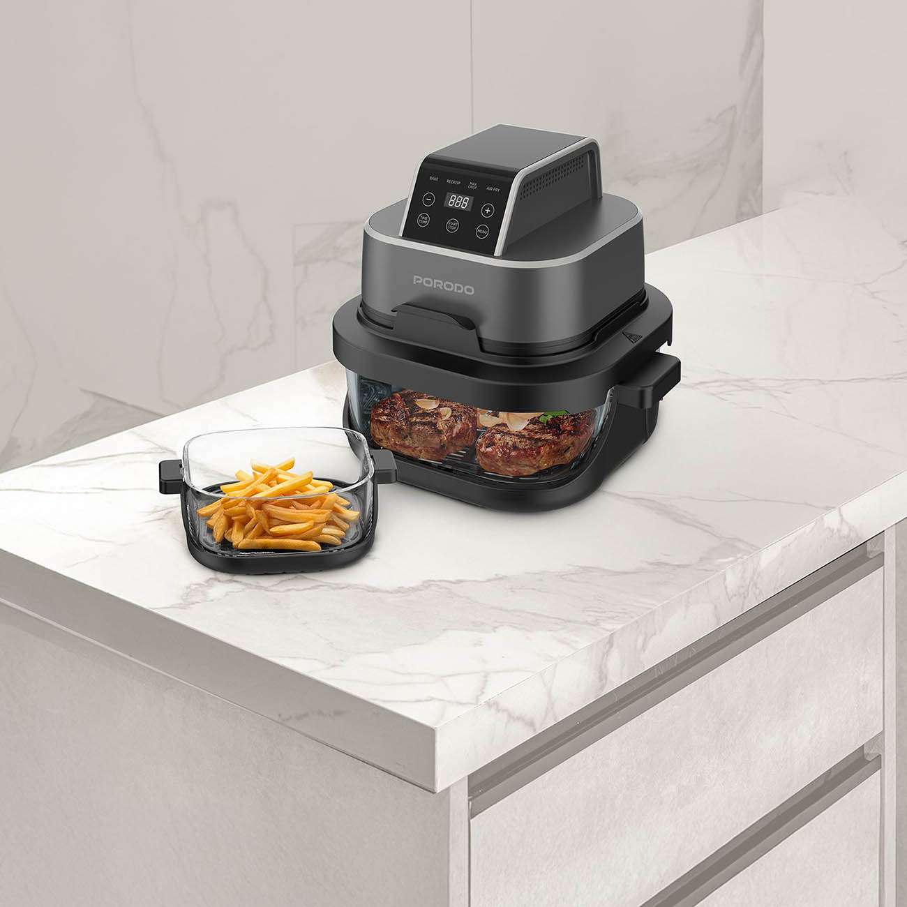 Porodo 4 in 1 Air Fryer / Dual Design / 4 Cooking Modes / 1500W Power