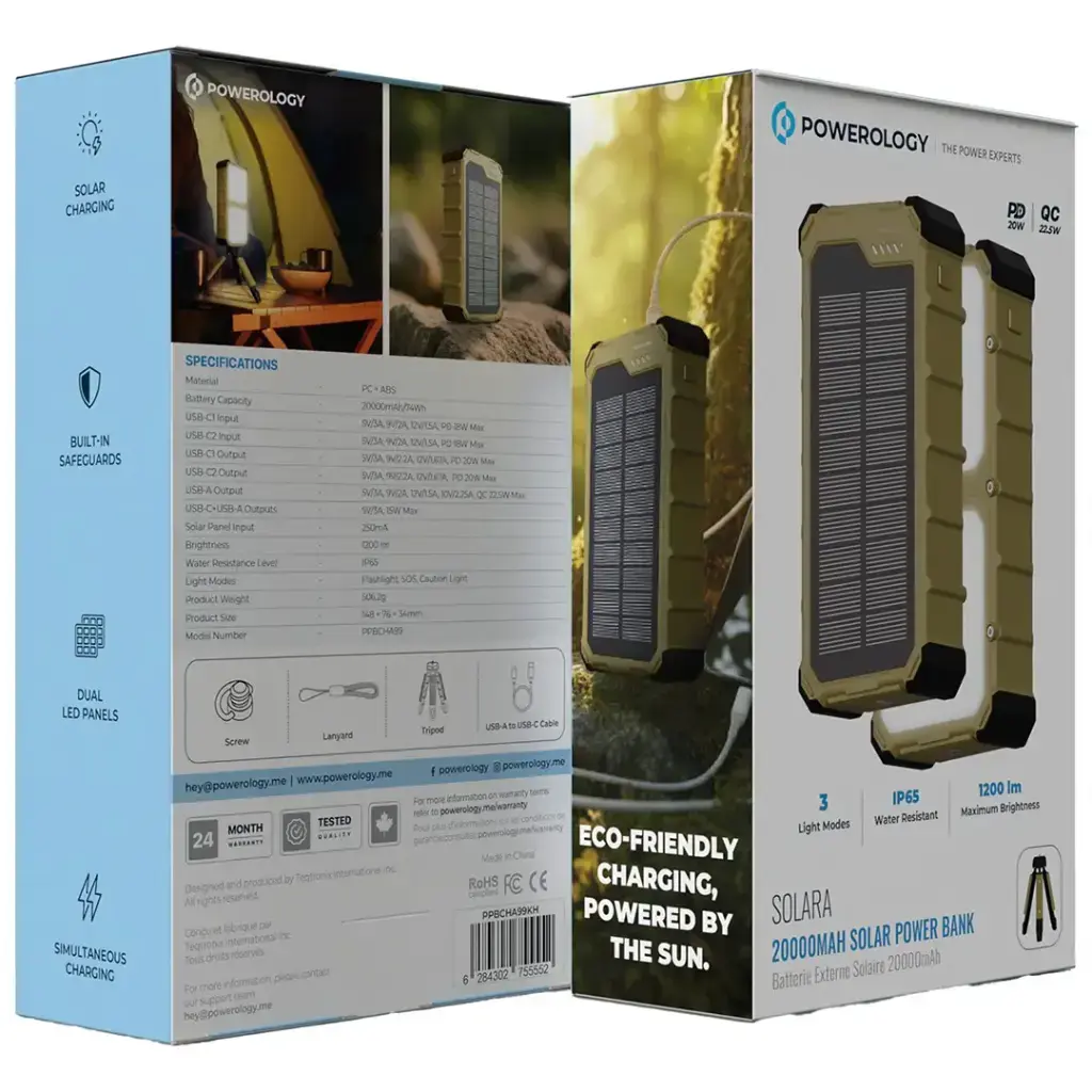 Powerology Solara Solar Power Bank 20k - Khaki Powerology Solara Solar Power Bank 20k - Khaki