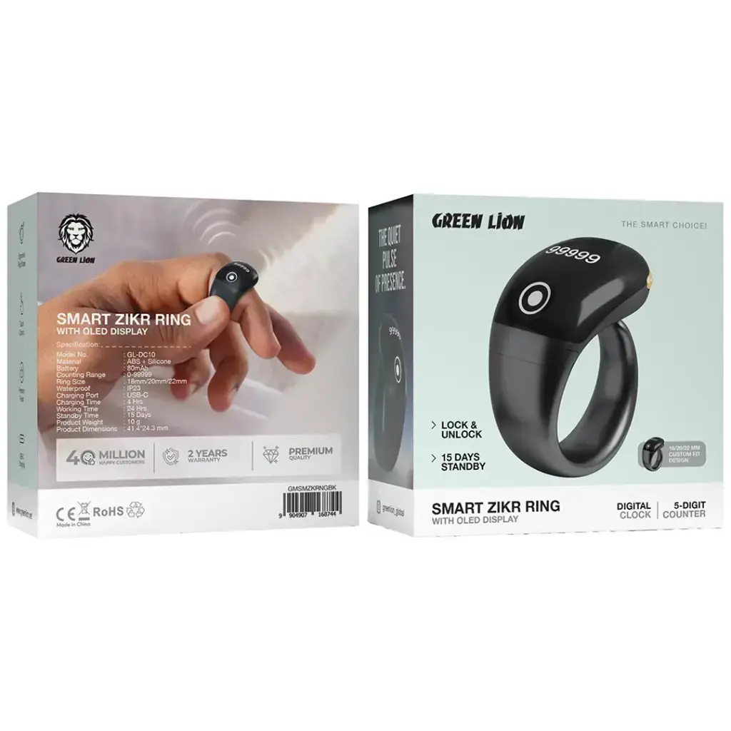 Green Lion Smart Zikr Ring with OLED Display - Black Green Lion Smart Zikr Ring with OLED Display - Black