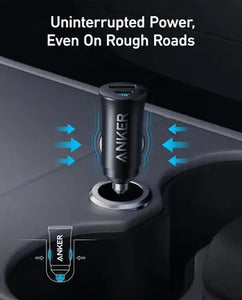 Anker PowerDrive Dual Port Car Charger / Fast Charging / 30W / Over Current Protection / 22.5W Max USB-A / 30W Max USB-C / A2741H11 - Black