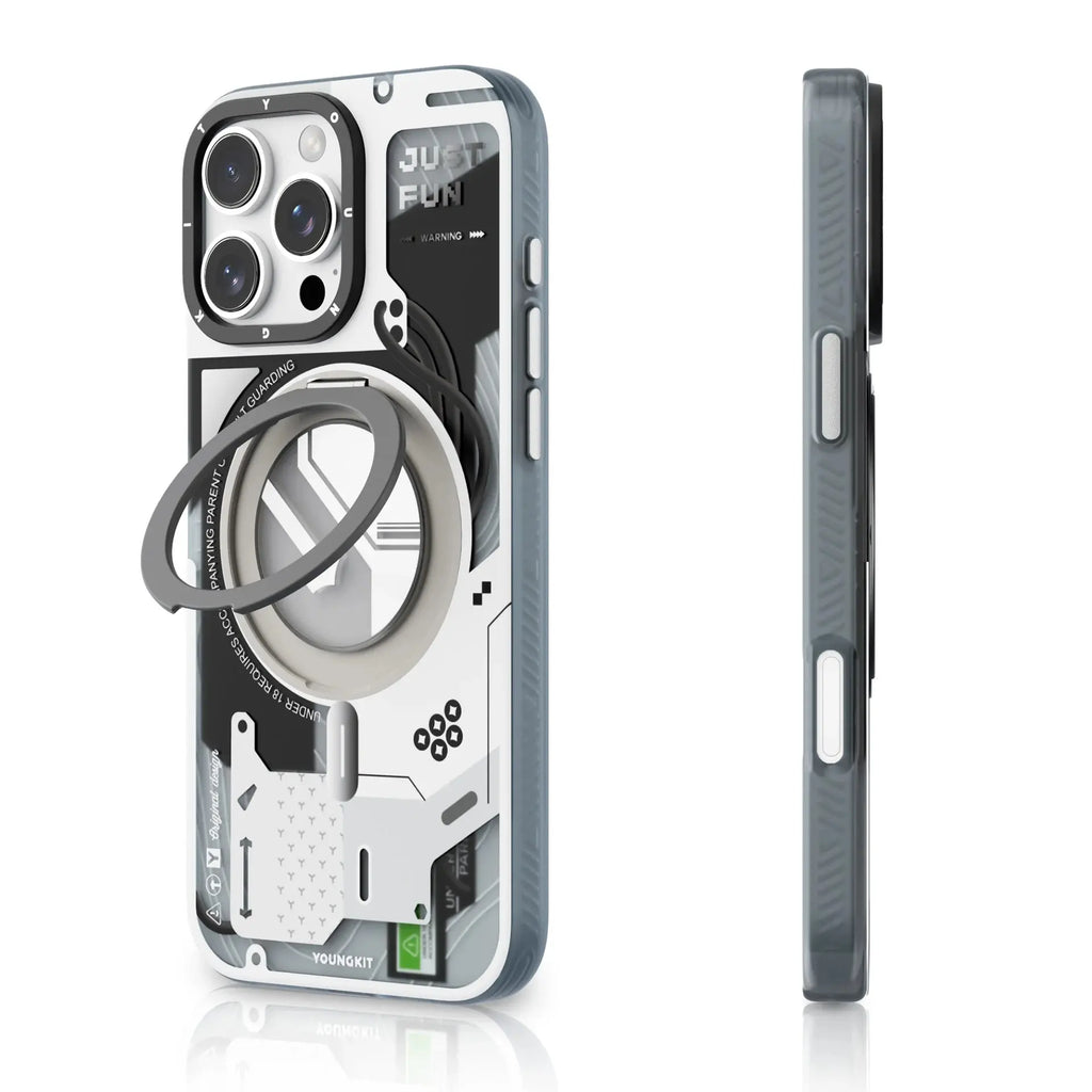 Iphone 16 pro Cyberpunk 360° Spin Magnetic Stand Case(White) Iphone 16 pro Cyberpunk 360° Spin Magnetic Stand Case(White)