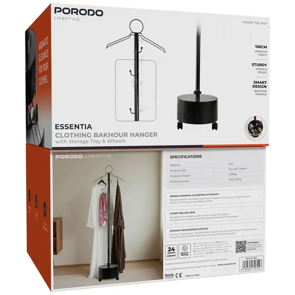 Porodo Lifestyle Essentia Clothing Bakhour Hanger with Storage Tray & Wheels Porodo Lifestyle Essentia Clothing Bakhour Hanger with Storage Tray & Wheels