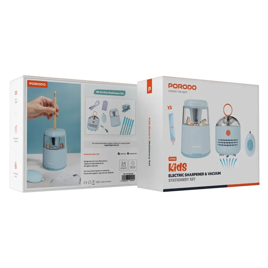 Porodo Kids Electric Sharpener & Vacuum Stationary Set Porodo Kids Electric Sharpener & Vacuum Stationary Set