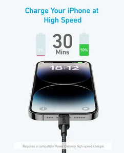 كابل Anker 322 USB-C إلى Lightning مضفر بطول 3 أقدام A81B5H11 - أسود