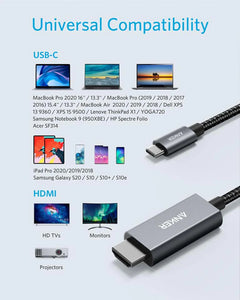 كابل محول فيديو Anker USB-C إلى HDMI بطول 1.8 متر / 6 أقدام من النايلون بدقة 4K وتردد 60 هرتز A8730 