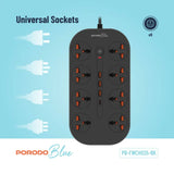 Porodo Blue 8 AC Power Strip - Black
