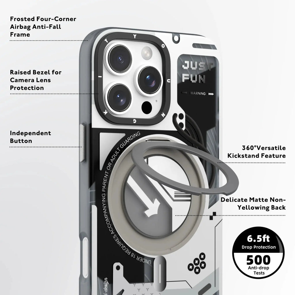 Iphone 16 pro Max Cyberpunk 360° Spin Magnetic Stand Case(White) Iphone 16 pro Max Cyberpunk 360° Spin Magnetic Stand Case(White)
