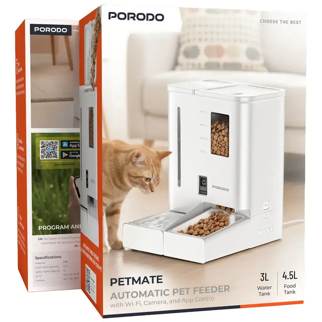 Porodo Petmate Automatic Pet Feeder with Wi-Fi, Camera & App Control - White Porodo Petmate Automatic Pet Feeder with Wi-Fi, Camera & App Control - White