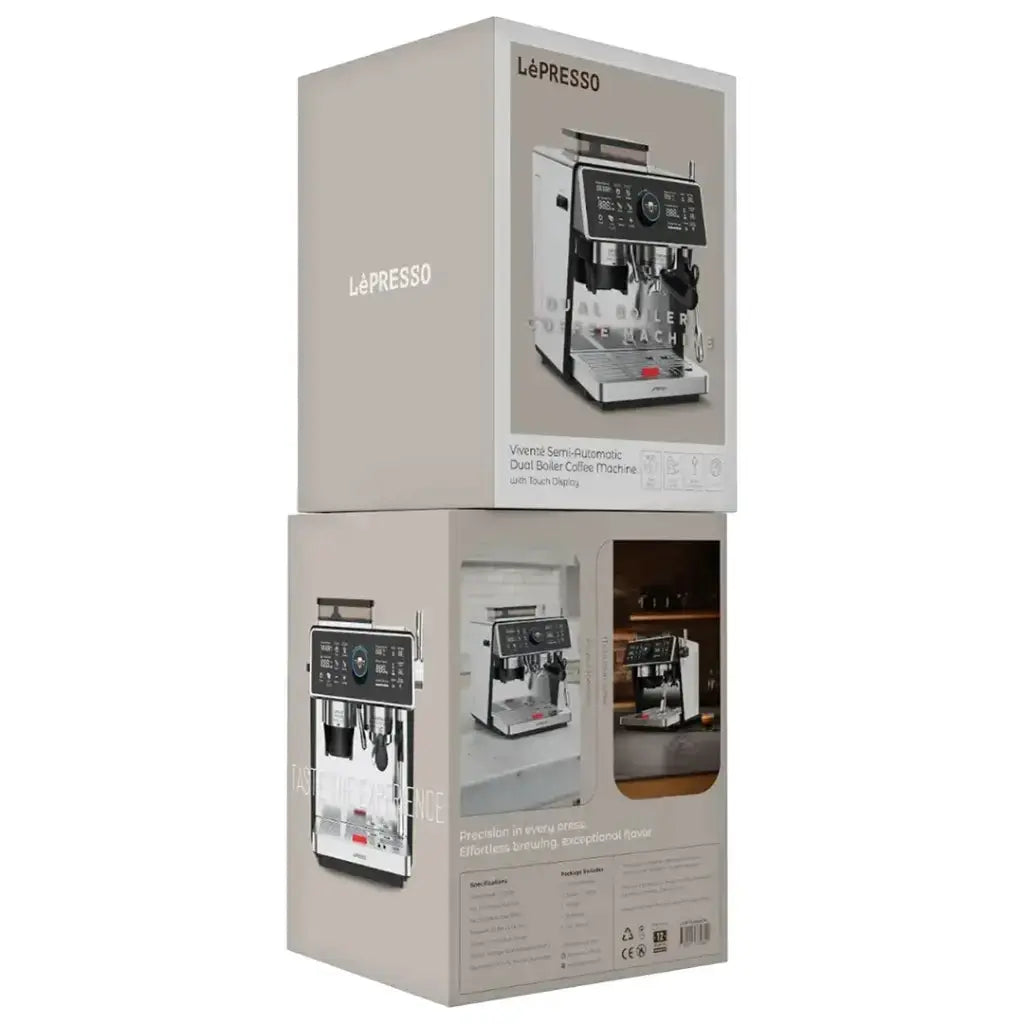 Lepresso Vivente Semi-Automatic Dual Boiler Coffee Machine with Touch Display - Silver Lepresso Vivente Semi-Automatic Dual Boiler Coffee Machine with Touch Display - Silver