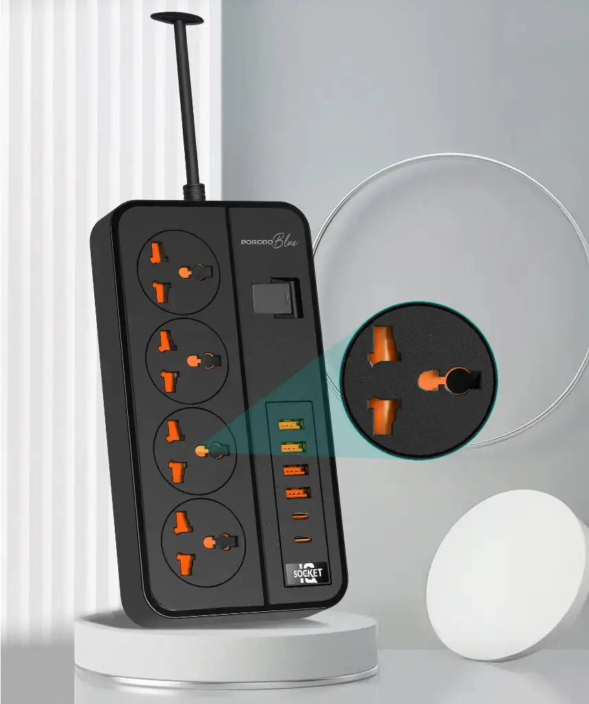 Porodo Blue 4 AC Power Strip - Black Porodo Blue 4 AC Power Strip - Black