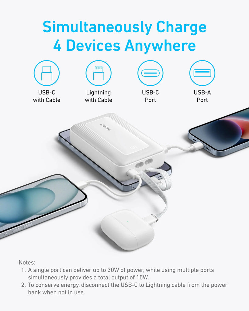 Anker Power Bank (20K,30W, Built-in USB-C+Lightning Cable) Anker Power Bank (20K,30W, Built-in USB-C+Lightning Cable)