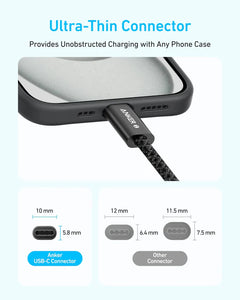 كابل شحن سريع مضفر Anker Zolo USB C إلى USB C بقوة 240 وات بطول 6 أقدام، A8060H11 