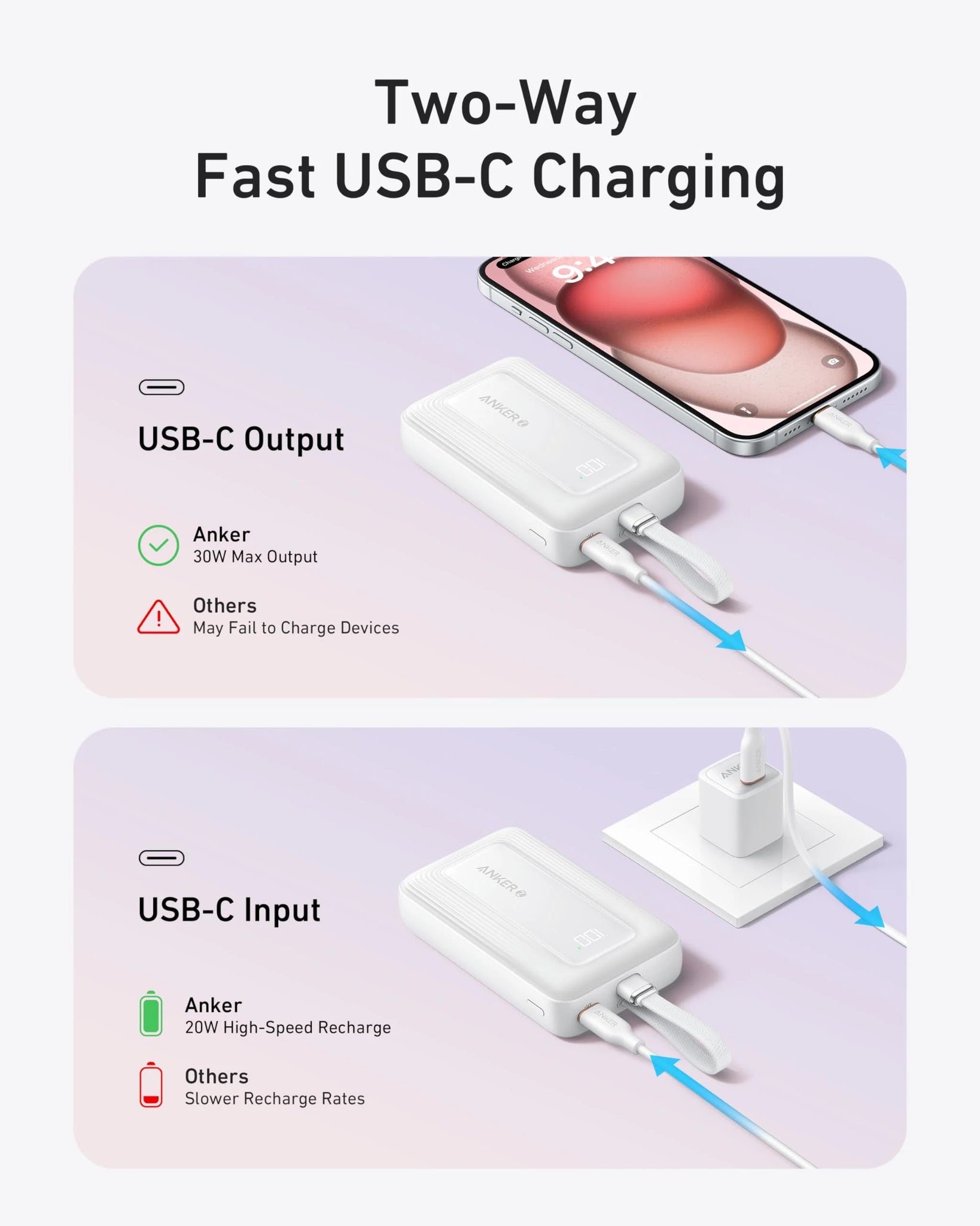 Anker Zolo Power Bank (10K, 30W, Built-In USB-C Cable)A1688H11