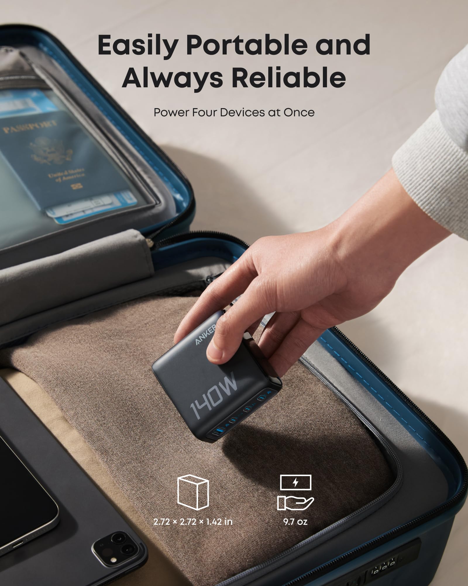 Anker Laptop Charger (140W, 4-Port, PD 3.1) with USB-C Cable