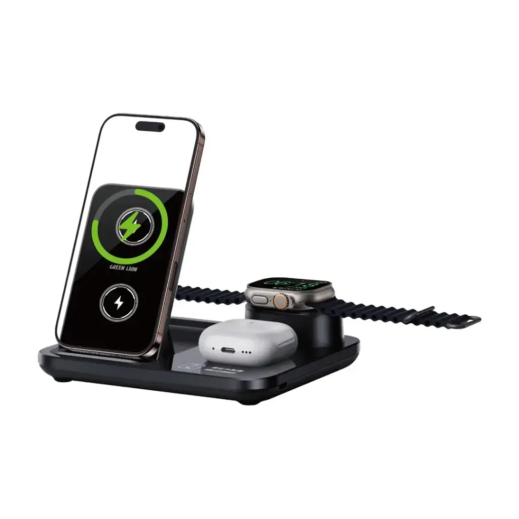 Green Lion 3 in1 Multifunctional Wireless Charger - Black Green Lion 3 in1 Multifunctional Wireless Charger - Black