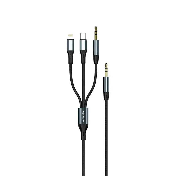 Green Lion 3 in 1 AUX Cable ( AUX / Lightning / USB-C ) 1M - Black Green Lion 3 in 1 AUX Cable ( AUX / Lightning / USB-C ) 1M - Black
