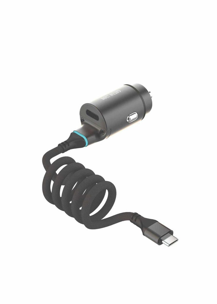 شاحن سيارة Green Lion PD بقوة 45 وات مع كابل Type-C قوي ومتين بطول 1.2 متر - أسود
