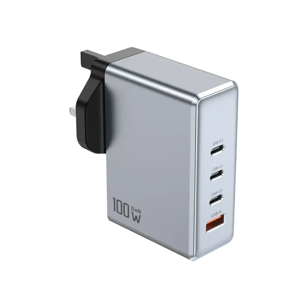 Green Lion GaN Premium UK Plug Wall Charger 100W - Gray