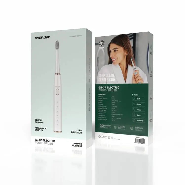 Green Lion GB-37 Electric Toothbrush with 5 Cleaning Modes, 60 Days Working Time, Waterproof, Ergonomic Design, 500mAh Battery Capacity, LED Indicator - White Green Lion GB-37 Electric Toothbrush with 5 Cleaning Modes, 60 Days Working Time, Waterproof, Ergonomic Design, 500mAh Battery Capacity, LED Indicator - White