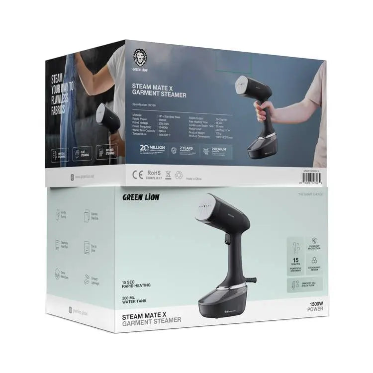 Green Lion Steam Mate X Garment Steamer with PP & Stainless Steel Material, 300mL Water Tank Capacity, 15 Seconds Fast Heating Time, Gentle Fabric Care - Black Green Lion Steam Mate X Garment Steamer with PP & Stainless Steel Material, 300mL Water Tank Capacity, 15 Seconds Fast Heating Time, Gentle Fabric Care - Black