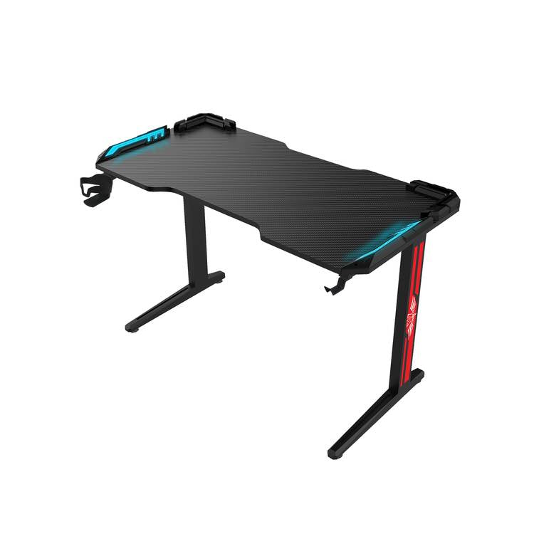 Green Lion RGB Gaming Desk with Adjustable Nonslip Feet, 200+ kg Bearing Capacity, 7 Color Modes, Cup Holder, Water-Resistant, Rounded Corners - Black