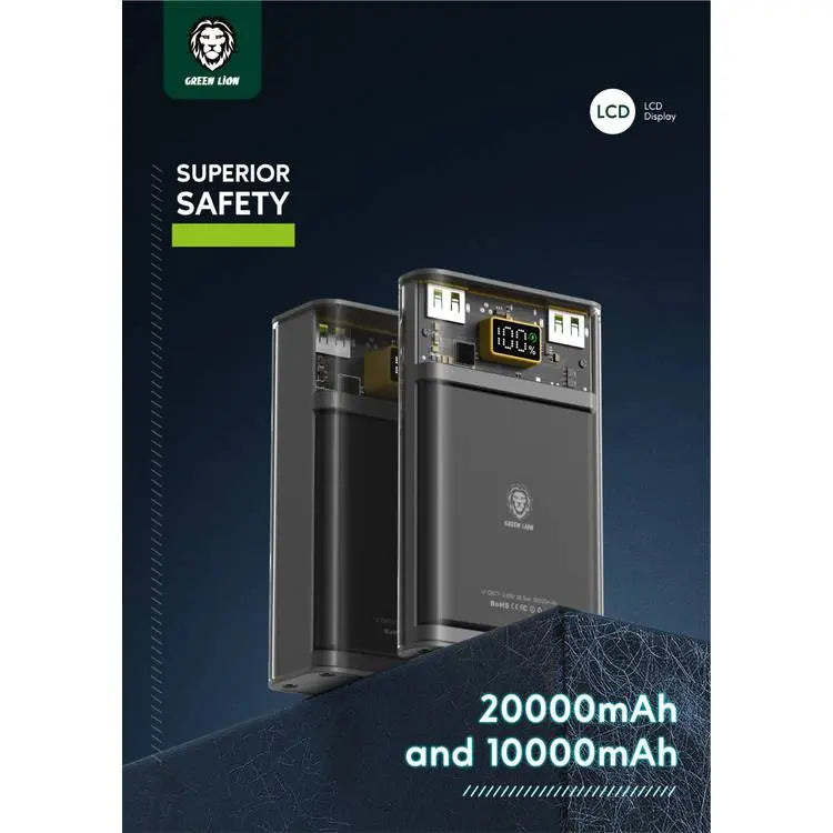 Green Lion Super Fast Transparent Power Bank 20000 mAh ( QC 22.5W + PD 20W ) - Black Green Lion Super Fast Transparent Power Bank 20000 mAh ( QC 22.5W + PD 20W ) - Black