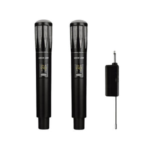 Green Lion Wireless Dual Cordless Dynamic Microphones with 800mAh Battery Capacity, Rechargeable Lithium Battery, Type-C Charging Port, 2-5 Hours Working Time, LCD Display, Plug & Play - Black