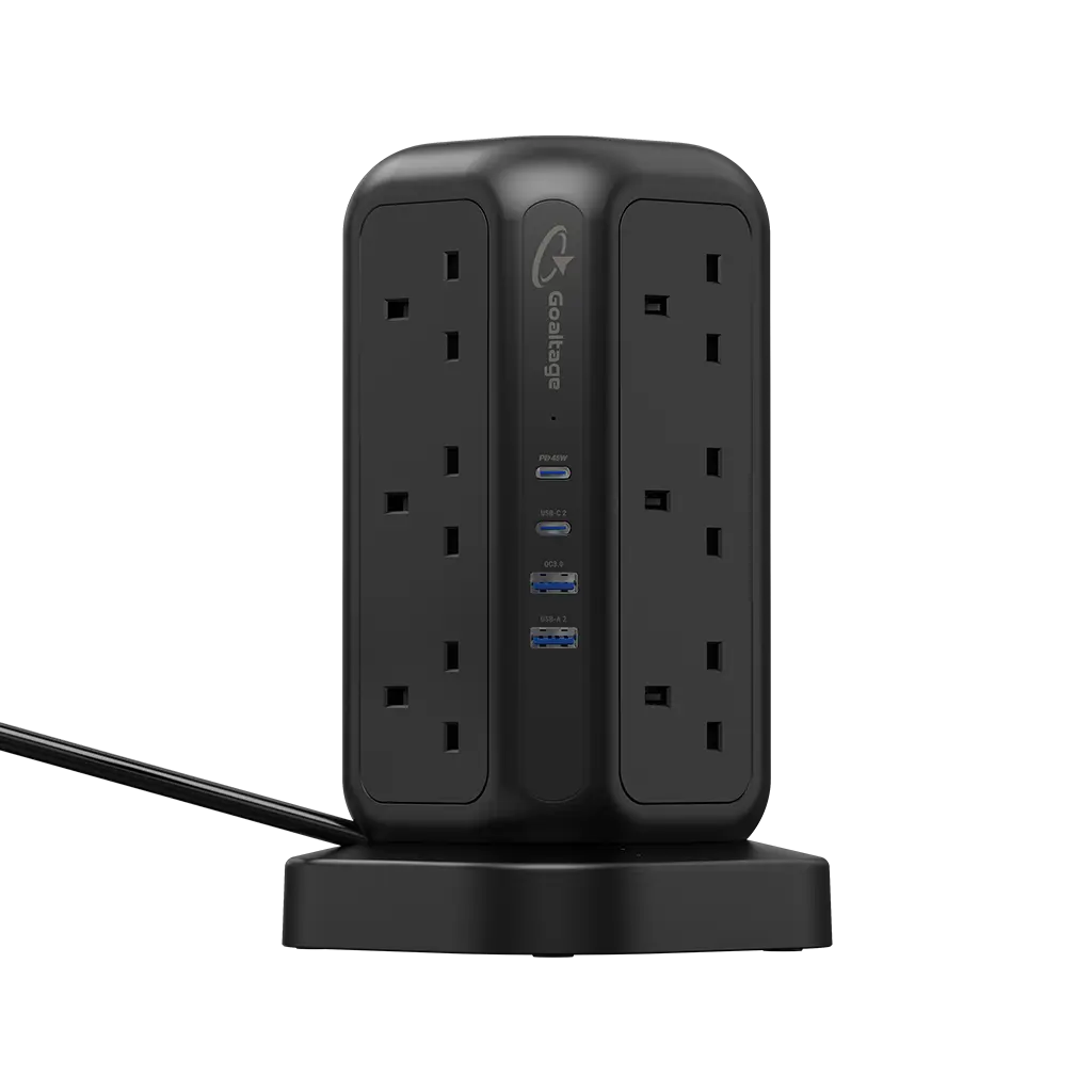 Goaltage EXT01 PowerStrip Tower 3250W GaN Extension with Safety Protection and Wireless Fast-Charge Functionality Goaltage EXT01 PowerStrip Tower 3250W GaN Extension with Safety Protection and Wireless Fast-Charge Functionality