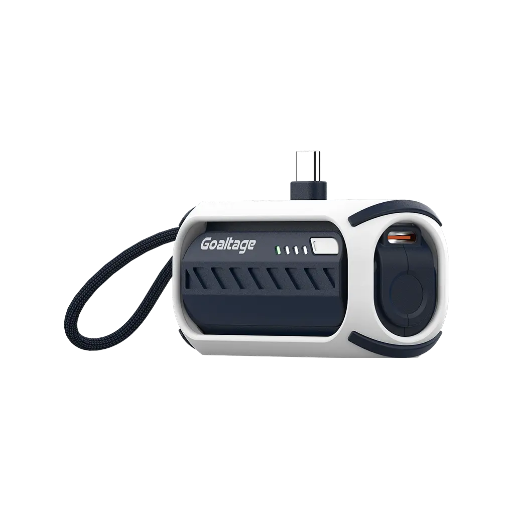 Goaltage PB08 PulseMini 5K Power Bank 22W with Built-In Cable, Carrying Strap, Power Indicator, Safe Charging and Mini-Size Compact Design Goaltage PB08 PulseMini 5K Power Bank 22W with Built-In Cable, Carrying Strap, Power Indicator, Safe Charging and Mini-Size Compact Design