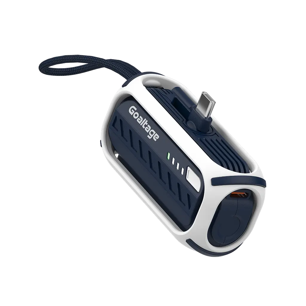 Goaltage PB08 PulseMini 5K Power Bank 22W with Built-In Cable, Carrying Strap, Power Indicator, Safe Charging and Mini-Size Compact Design Goaltage PB08 PulseMini 5K Power Bank 22W with Built-In Cable, Carrying Strap, Power Indicator, Safe Charging and Mini-Size Compact Design
