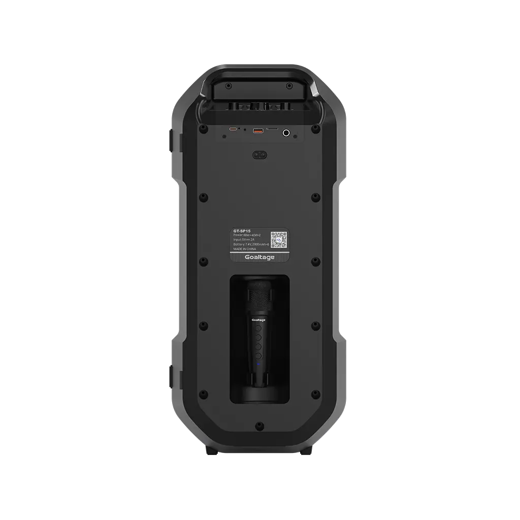 Goaltage SP15 BassFusion Party Speaker including Wireless Microphone, Multiple Connections, RGB Lights,TWS Functionality and Splash Proof Design Goaltage SP15 BassFusion Party Speaker including Wireless Microphone, Multiple Connections, RGB Lights,TWS Functionality and Splash Proof Design