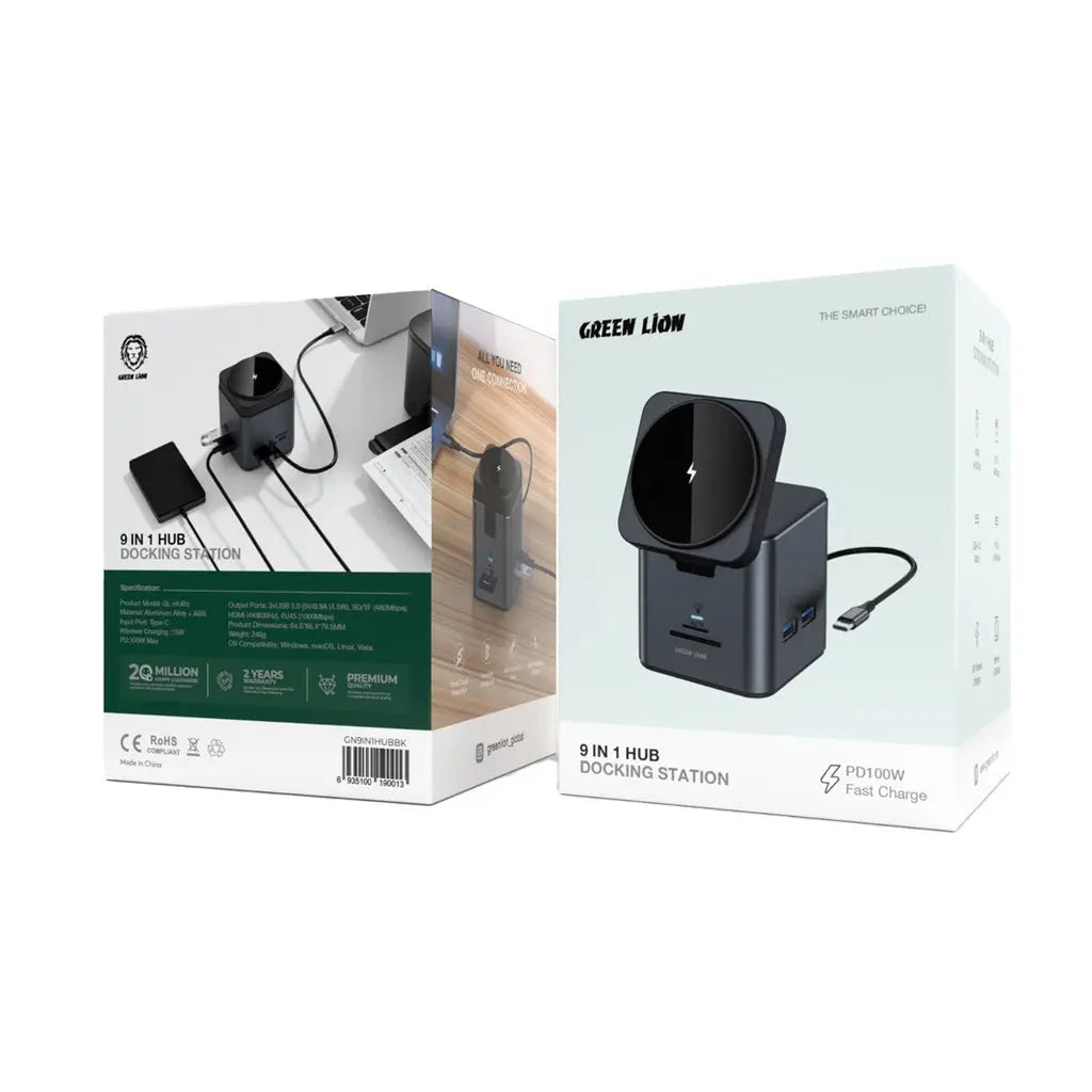 Green Lion 9 In 1 Hub Docking Station - Black Green Lion 9 In 1 Hub Docking Station - Black