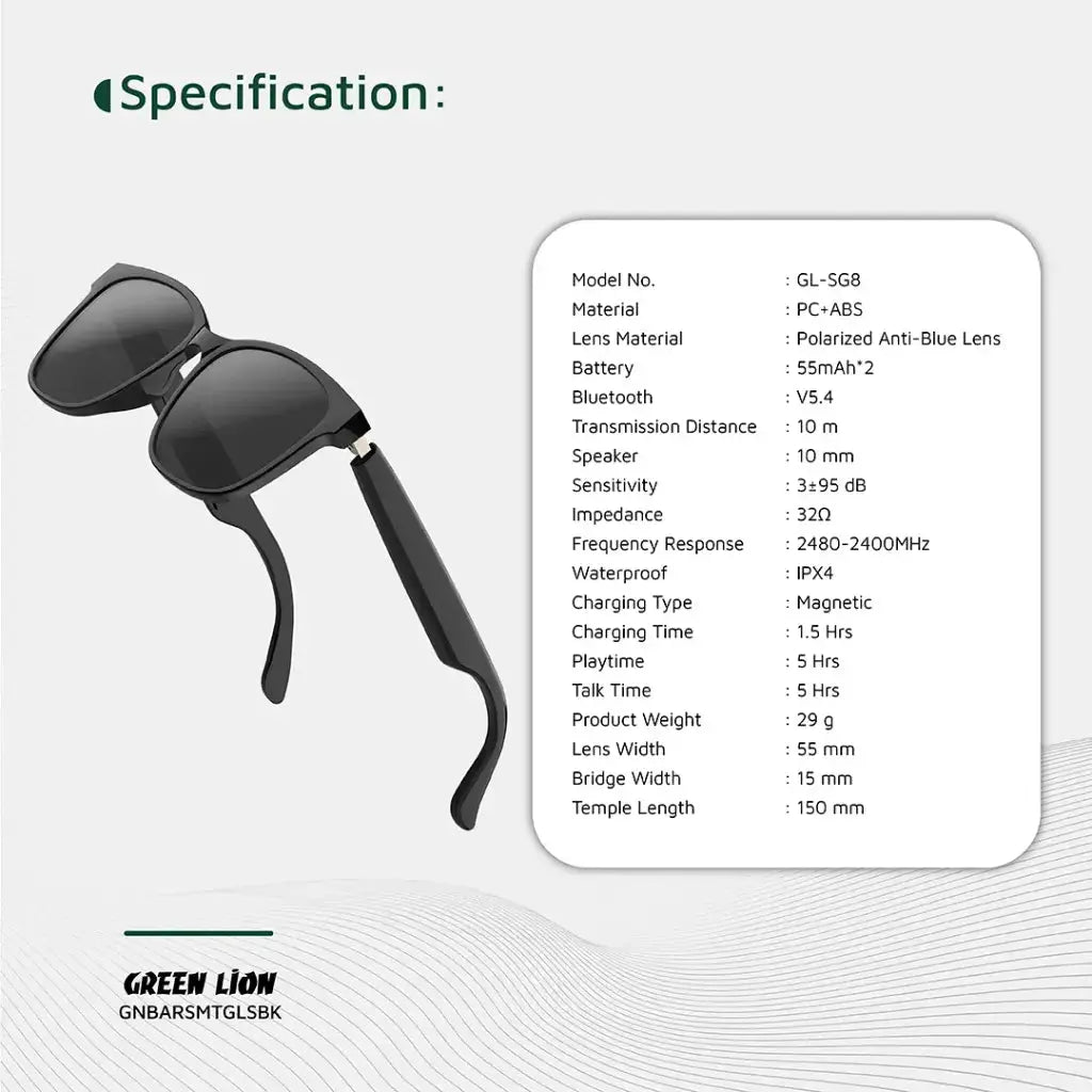 Green Lion Barcelona Smart Glasses - Black Green Lion Barcelona Smart Glasses - Black