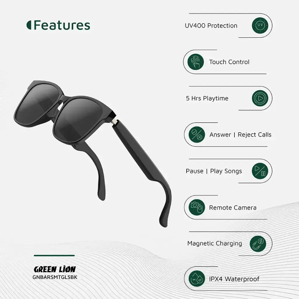 Green Lion Barcelona Smart Glasses - Black Green Lion Barcelona Smart Glasses - Black