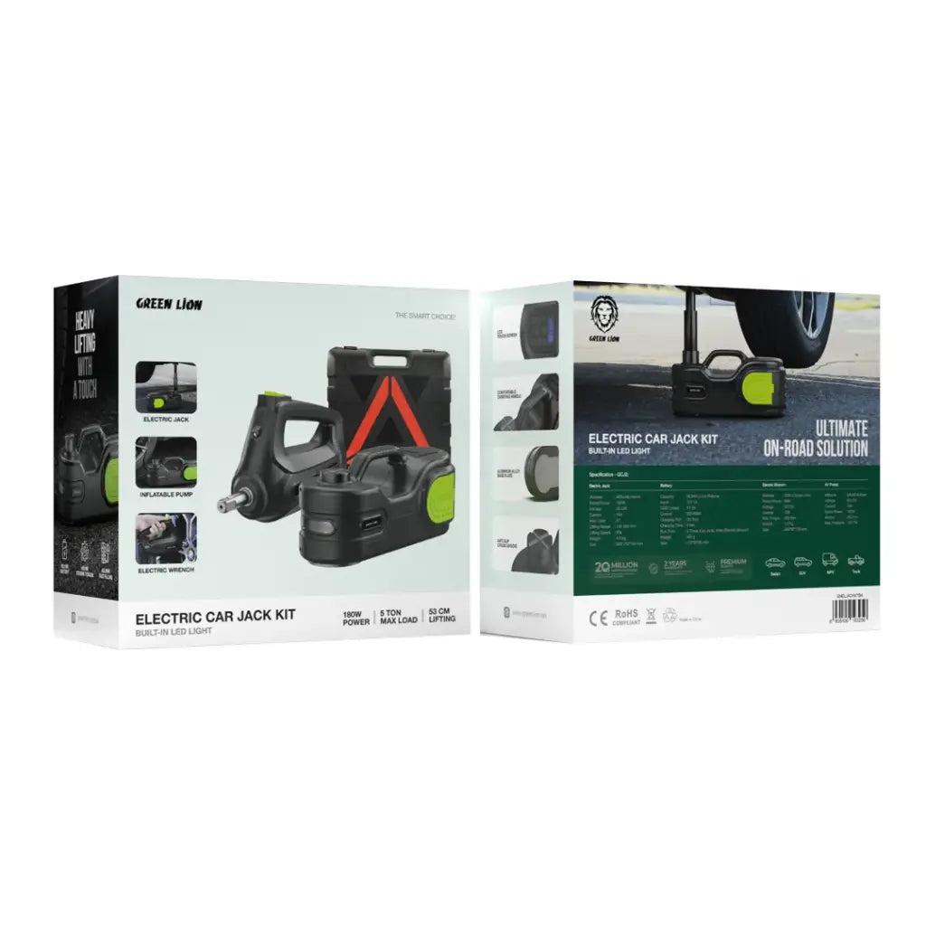 Green Lion Electric Car Jack Kit Built-In LED Light - Black Green Lion Electric Car Jack Kit Built-In LED Light - Black