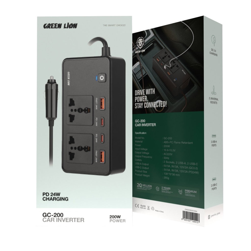Green Lion GC-200 Car Inverter - Black